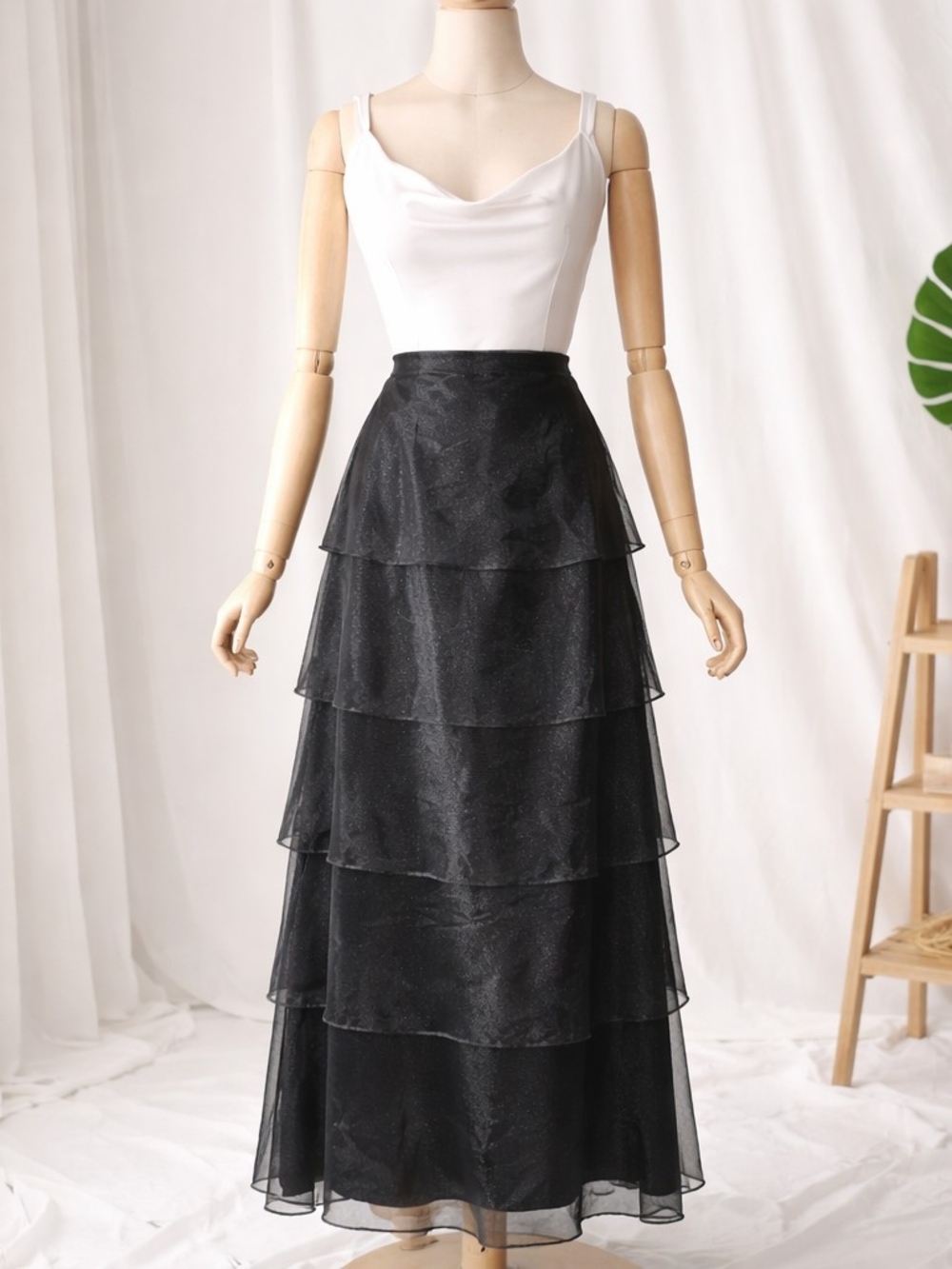 Cachet Black Layered Tier Maxi Skirt